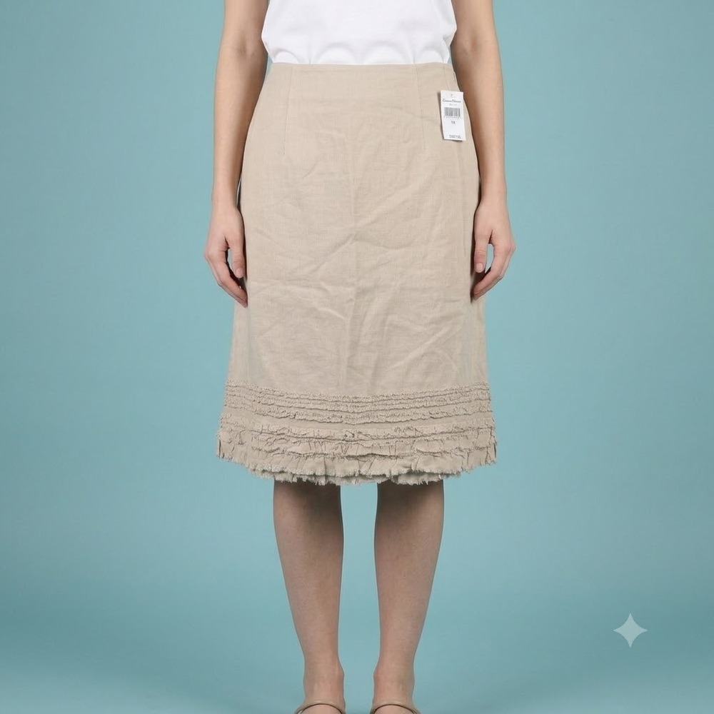 Tommy Bahama Skirt Women's 14 Beige 100% Linen Ruffle Hem‎ Coastal Mini Lined